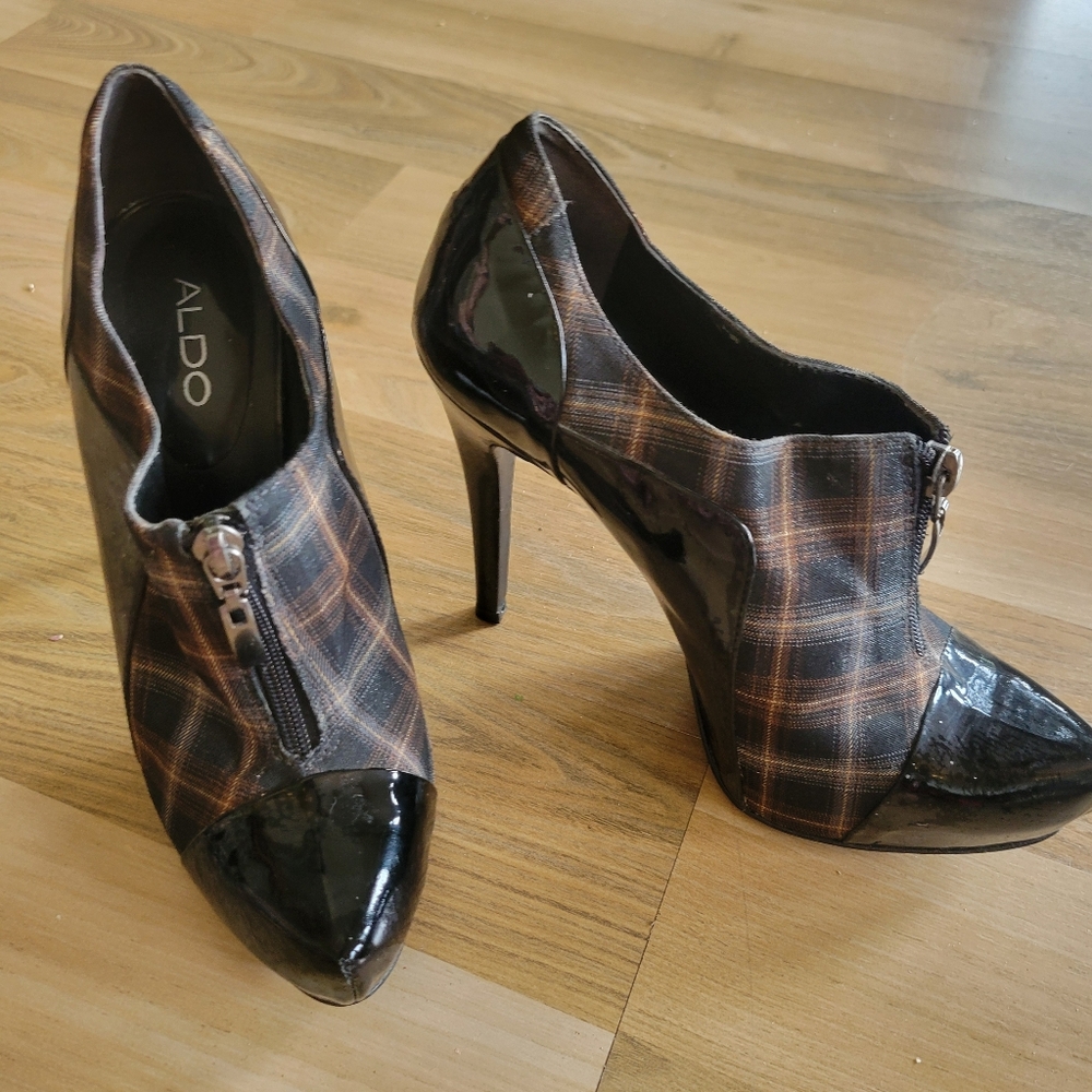 Aldo Women's Plaid Heels - Black and Brown